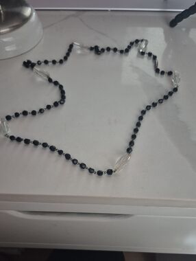 Antique Black Beaded Necklace with Clear Accents